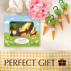 Lindt GOLD BUNNY Milk Chocolate & Milk Chocolate Easter Candy with Hazelnut Carrot Sticks. 5.4 oz.